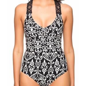 Athena Women Sand Tropez Macrame Halter One-Piece Black Size 14